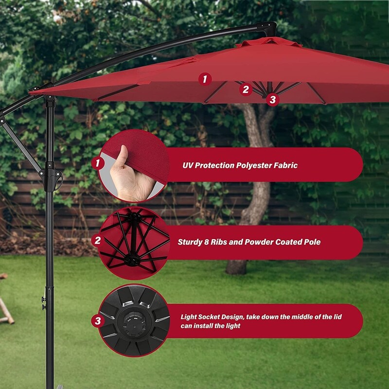 10ft Offset Umbrella Cantilever Hanging Umbrella Outdoor Market Umbrella Suitable for Garden, Lawn, backyard and Deck