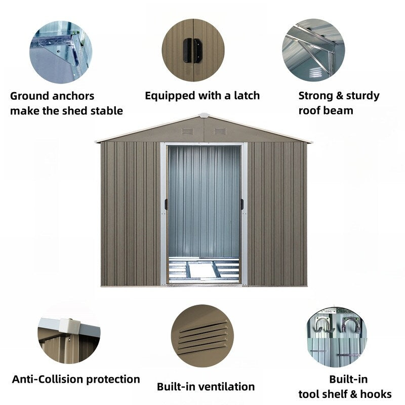 10ft x 8ftGrey Outdoor Metal Storage Shed with Metal Floor Base,with Window