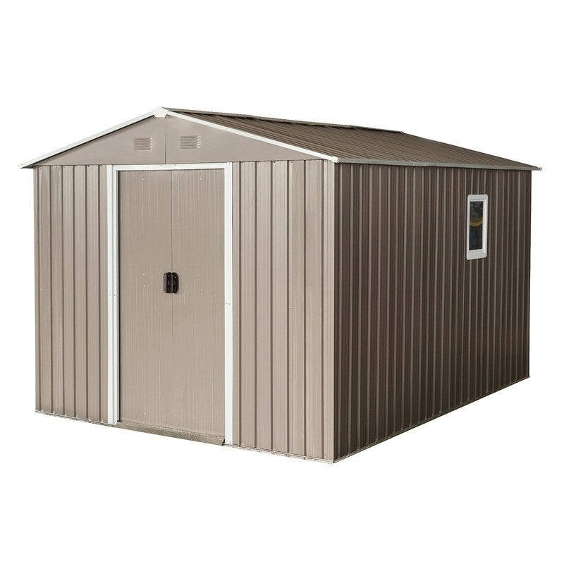 10ft x 8ftGrey Outdoor Metal Storage Shed with Metal Floor Base,with Window