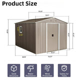 10ft x 8ftGrey Outdoor Metal Storage Shed with Metal Floor Base,with Window