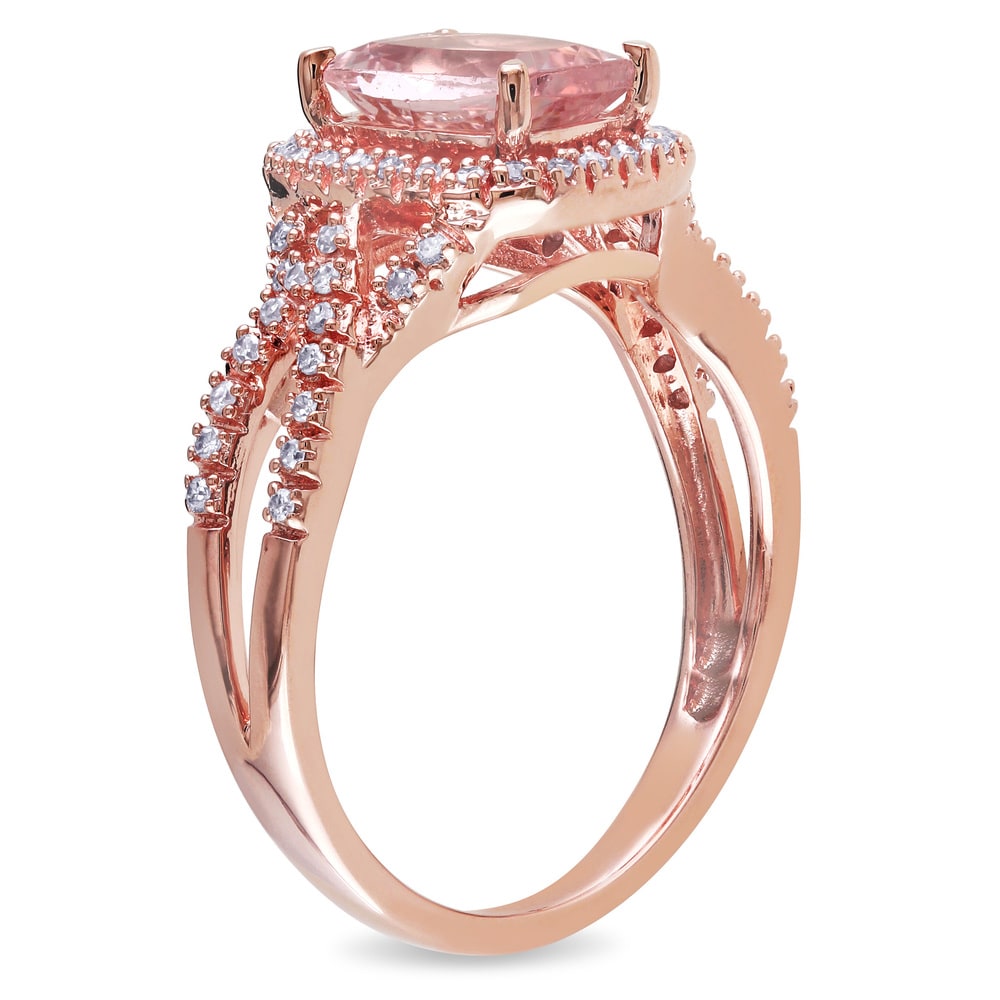 Miadora Signature Collection 10k Rose Gold Cushion-Cut Morganite and 1/6ct TDW Diamond Crossover Engagement Ring (G-H, I1-I2)