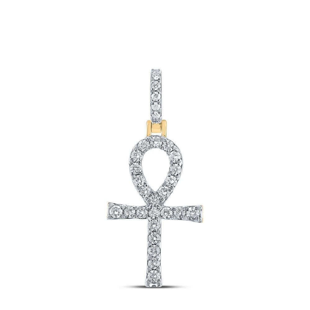 10k Yellow Gold Mens Round Diamond Ankh Cross Charm Pendant 1/2 Cttw