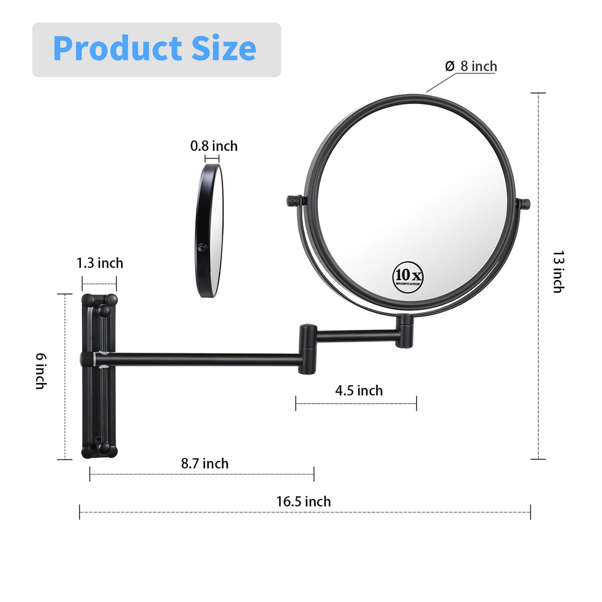 10x Magnifying Wall Mounted Makeup Mirror 10X Magnification Mirror