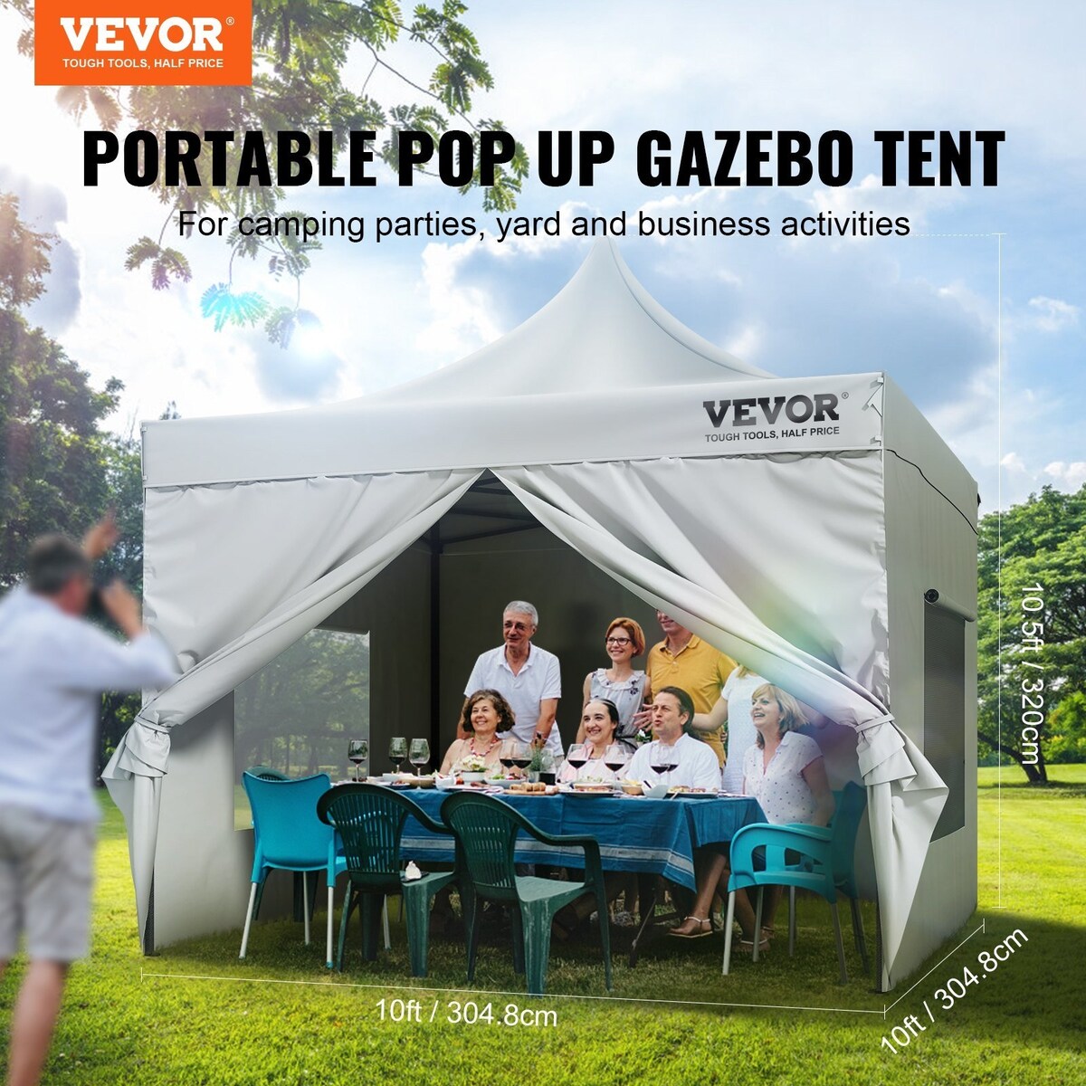 10x10 FT Pop up Canopy with Removable Sidewalls,Instant Canopies Portable Gazebo & Wheeled Bag,UV Resistant Waterproof