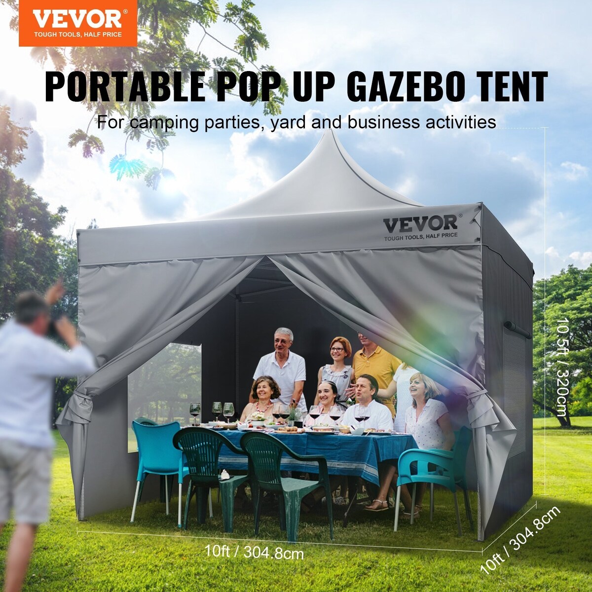 10x10 FT Pop up Canopy with Removable Sidewalls,Instant Canopies Portable Gazebo & Wheeled Bag,UV Resistant Waterproof