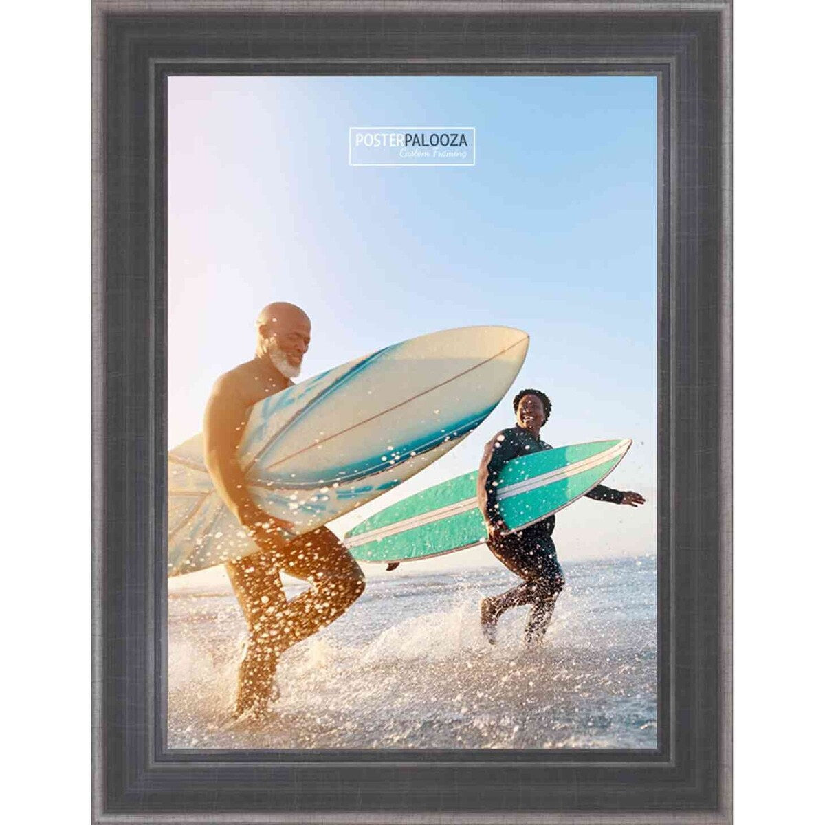 10x15 Contemporary Pewter Complete Wood Picture Frame with UV Acrylic, Foam Board Backing, & Hardware