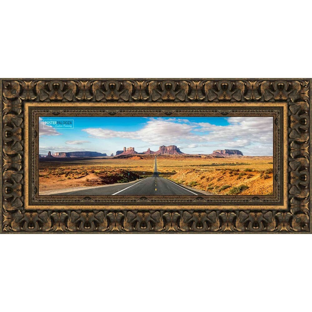 10x24 Ornate Antique Gold Complete Wood Picture Frame with UV Acrylic, Foam Board Backing, & Hardware