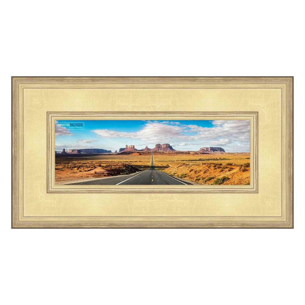 10x32 Traditional Gold Complete Wood Panoramic Frame with UV Acrylic, Foam Board Backing, & Hardware