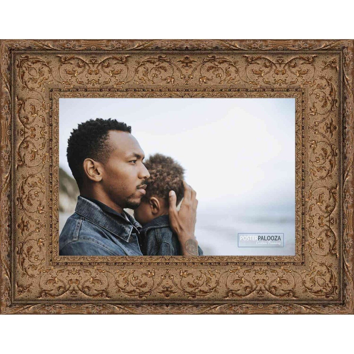 10x5 Ornate Antique Gold Complete Wood Picture Frame with UV Acrylic, Foam Board Backing, & Hardware