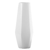 11 Inch Faceted Ceramic Vase, Tapered Bottom, Matte White