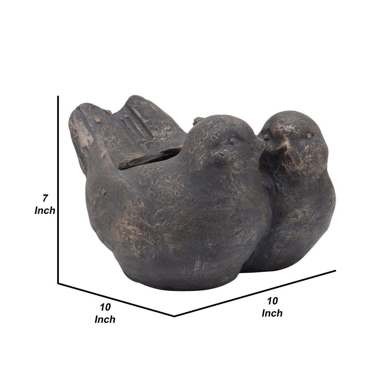11 Inches Resin 2 Sitting and Lovebirds Planter with Open Top, Bronze