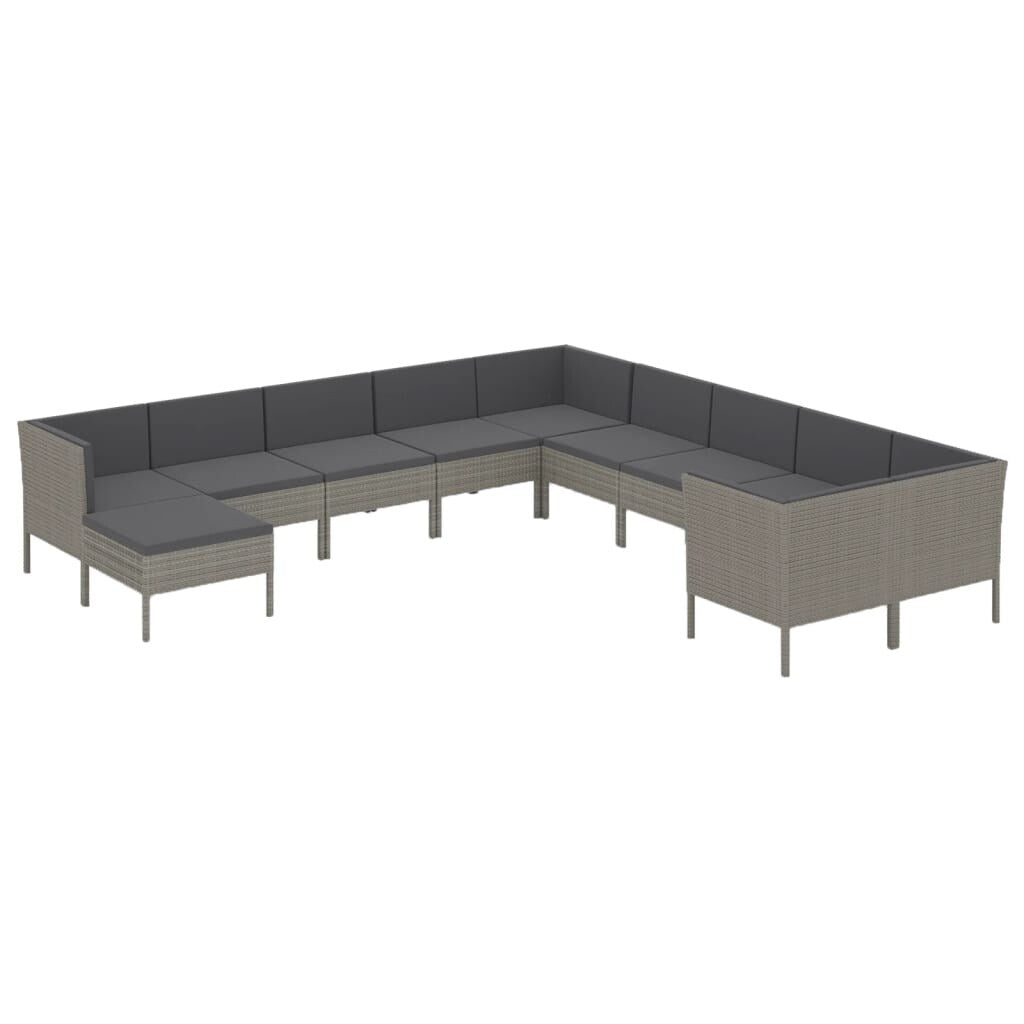 11 Piece Patio Lounge Set with Cushions Poly Rattan Gray