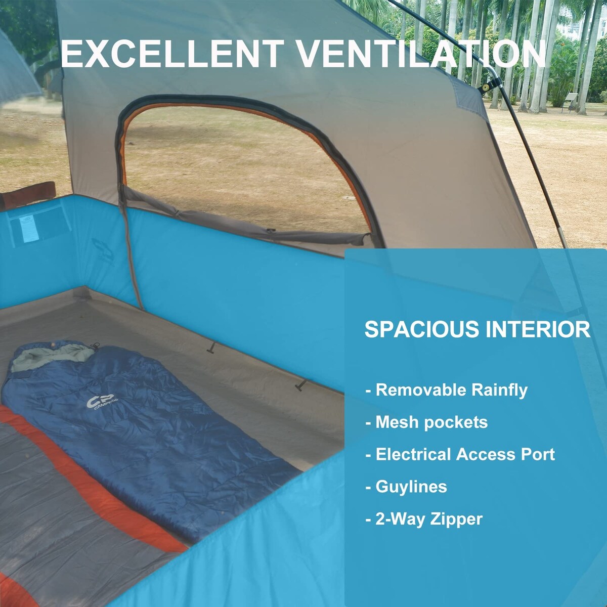 11 ft. x 7 ft. 6 Person Camping Tent with Mesh Windows, Carry Bag and Rainfly