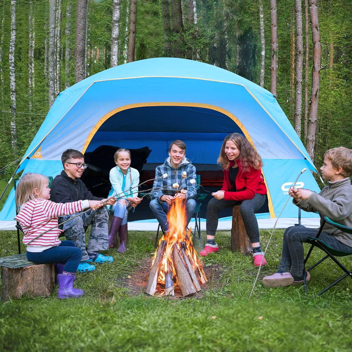 11 ft. x 7 ft. 6 Person Camping Tent with Mesh Windows, Carry Bag and Rainfly