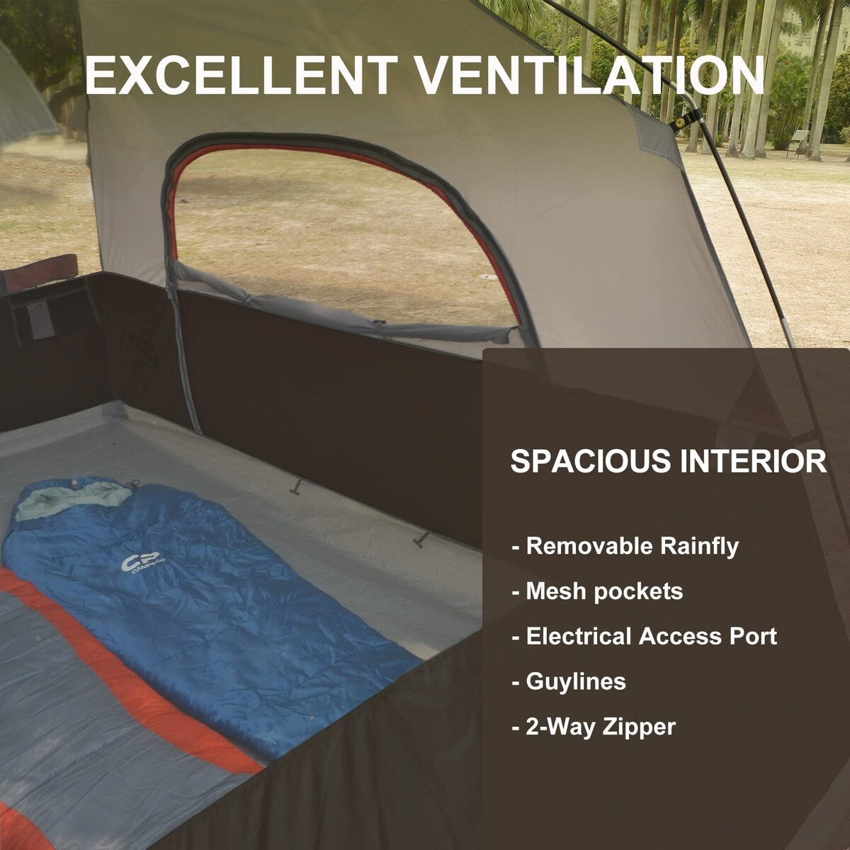 11 ft. x 7 ft. 6 Person Camping Tent with Mesh Windows, Carry Bag and Rainfly