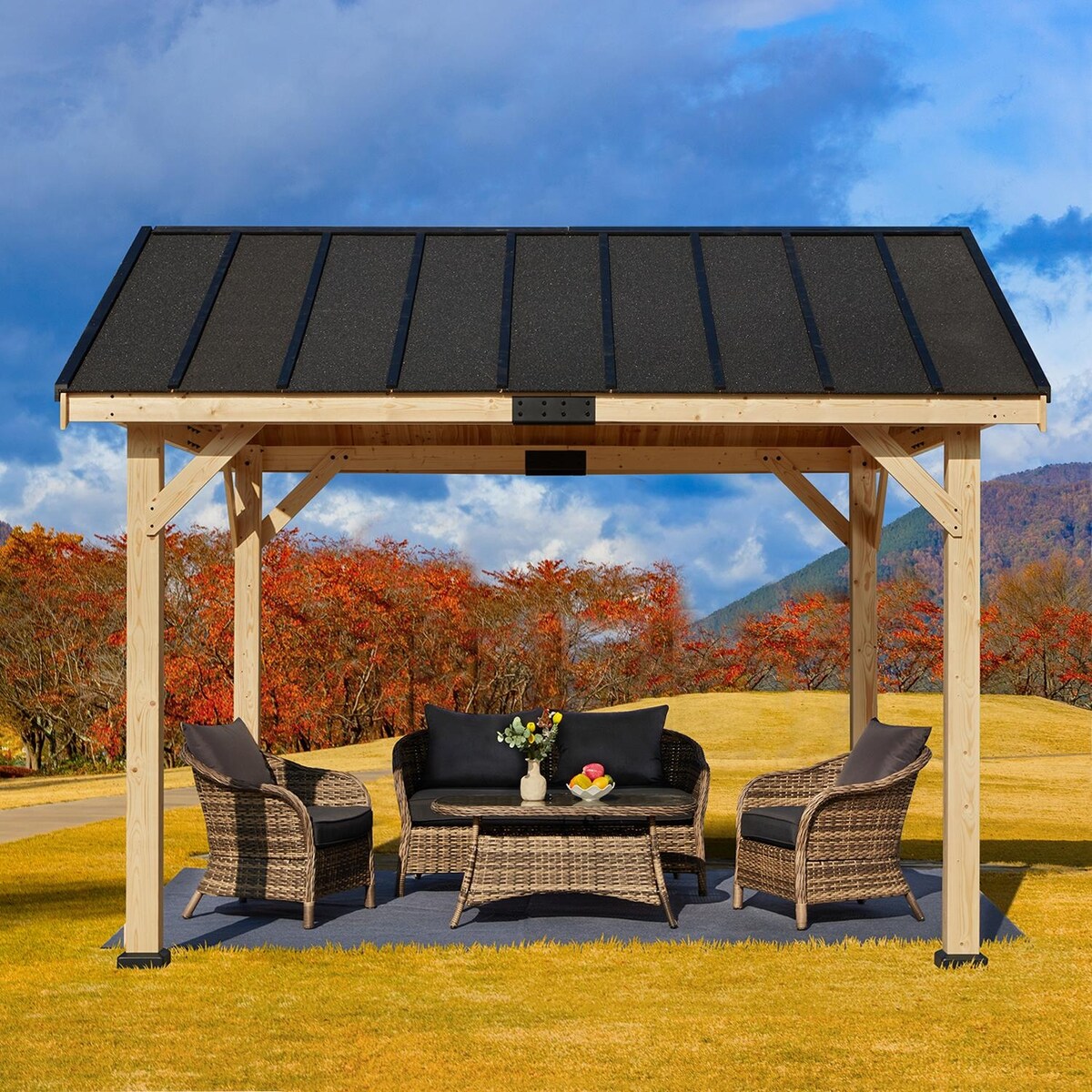 11 x 11 ft Resilient Spruce Pergola with Asphalt Roof, All-Season Canopy
