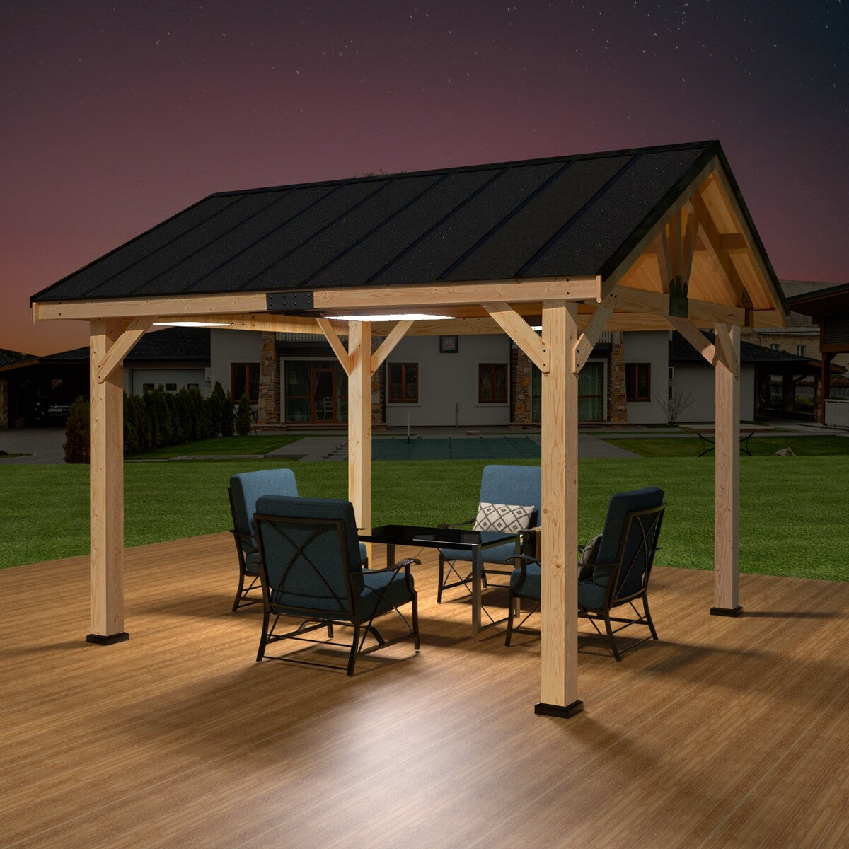 11 x 11 ft Resilient Spruce Pergola with Asphalt Roof, All-Season Canopy