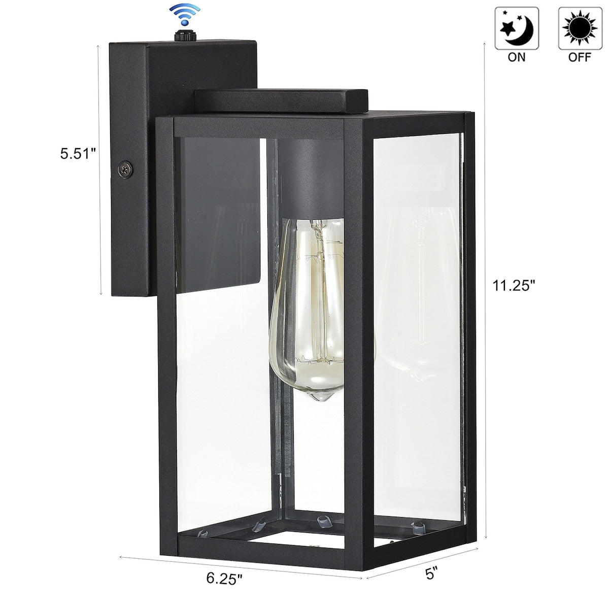 11.25"H Glass Outdoor Wall Lantern with Dusk to Dawn Sensor - 5"x6.25"x11.25"