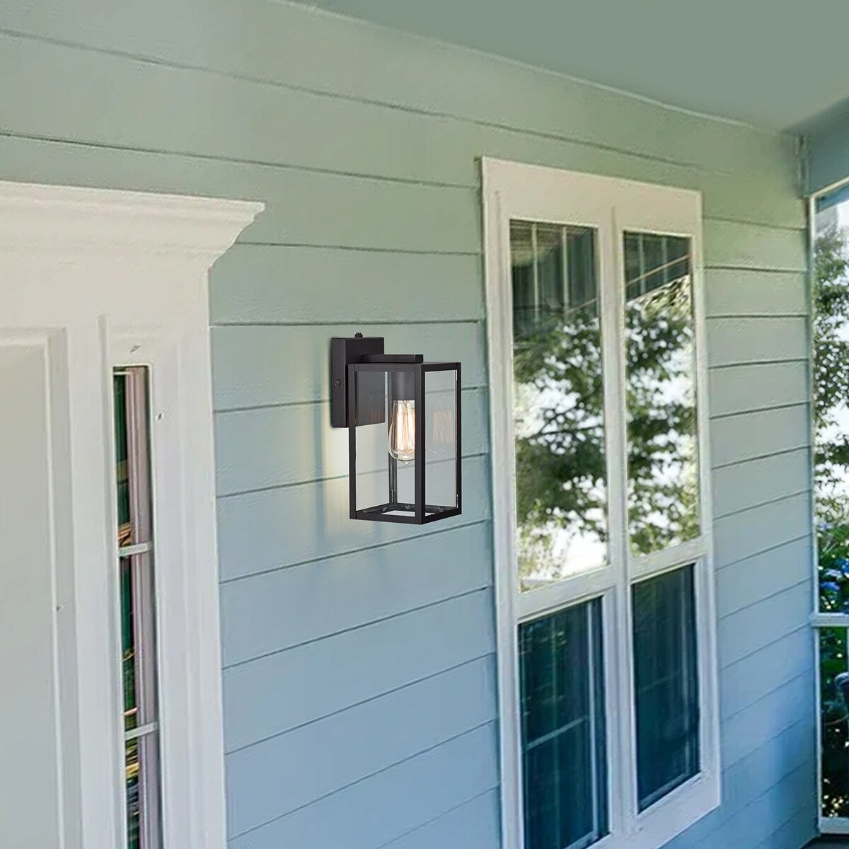 11.25"H Glass Outdoor Wall Lantern with Dusk to Dawn Sensor - 5"x6.25"x11.25"