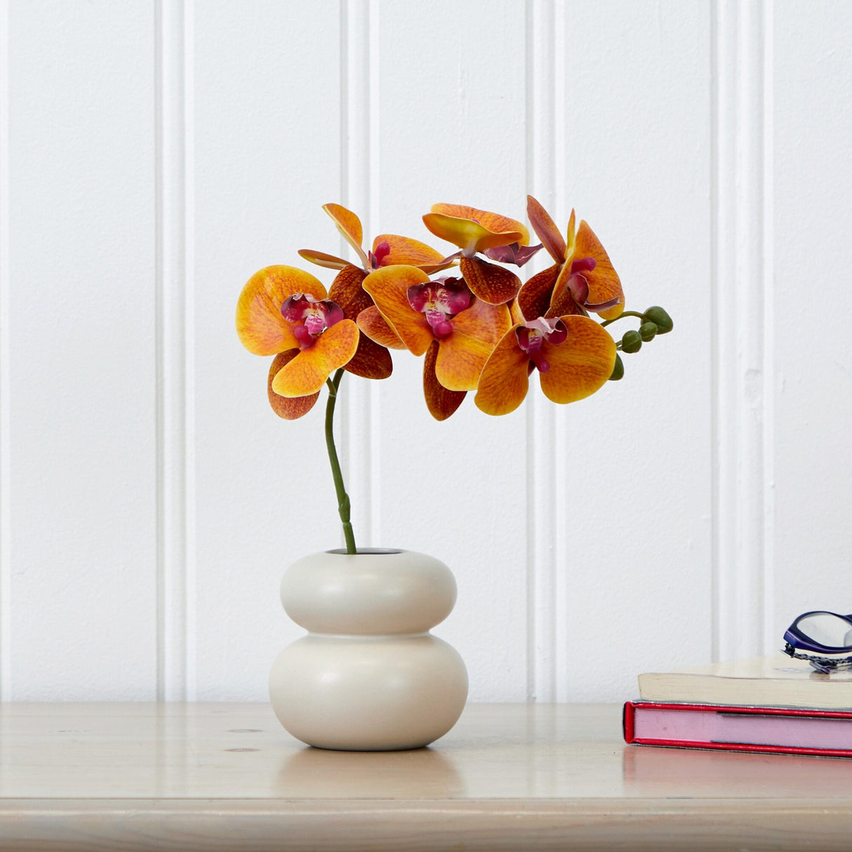 11.5" Artificial Real Touch Phalaenopsis Orchid Arrangement with Vase