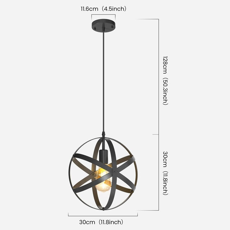 11.8 Inch Matte Black 1-Light Single Pendant Round Iron Ceiling Light Without bulbs - round modern