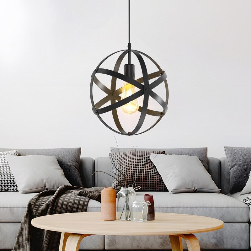 11.8 Inch Matte Black 1-Light Single Pendant Round Iron Ceiling Light Without bulbs - round modern