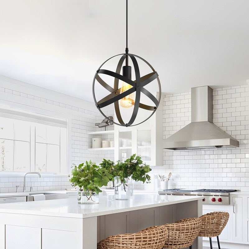 11.8 Inch Matte Black 1-Light Single Pendant Round Iron Ceiling Light Without bulbs - round modern