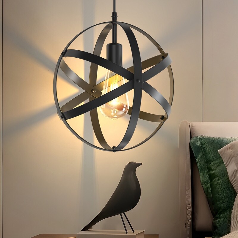 11.8 Inch Matte Black 1-Light Single Pendant Round Iron Ceiling Light Without bulbs - round modern