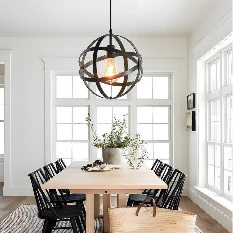 11.8 Inch Matte Black 1-Light Single Pendant Round Iron Ceiling Light Without bulbs - round modern