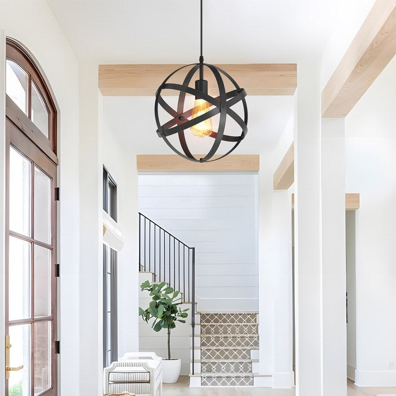 11.8 Inch Matte Black 1-Light Single Pendant Round Iron Ceiling Light Without bulbs - round modern