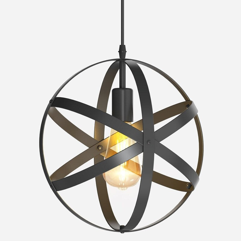 11.8 Inch Matte Black 1-Light Single Pendant Round Iron Ceiling Light Without bulbs - round modern