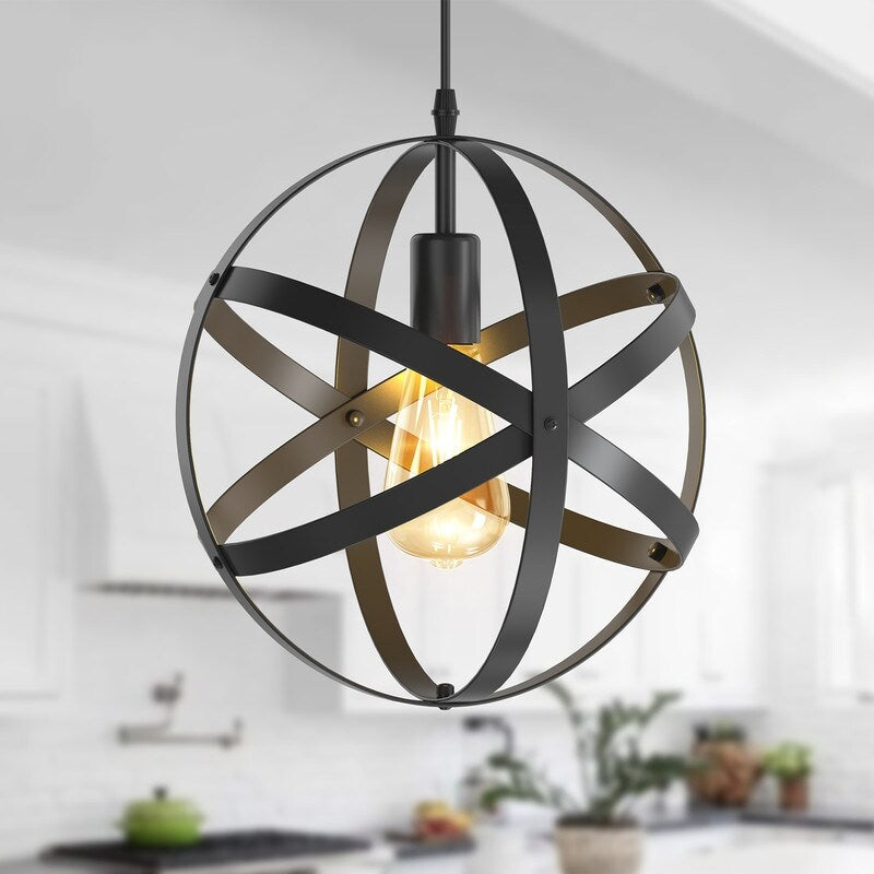 11.8 Inch Matte Black 1-Light Single Pendant Round Iron Ceiling Light Without bulbs - round modern