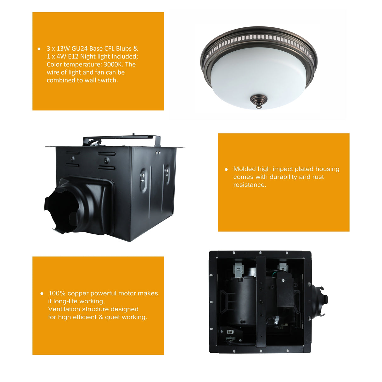 Ultra Quiet Bathroom Exhaust Fan with LED Light and Nightlight 110CFM 1.5 Sone Oil Rubbed Bronze Finish