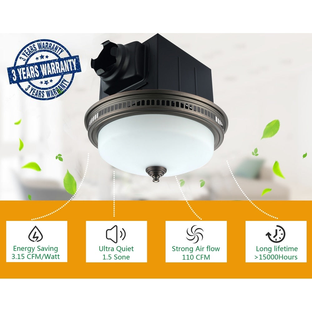 Ultra Quiet Bathroom Exhaust Fan with LED Light and Nightlight 110CFM 1.5 Sone Oil Rubbed Bronze Finish