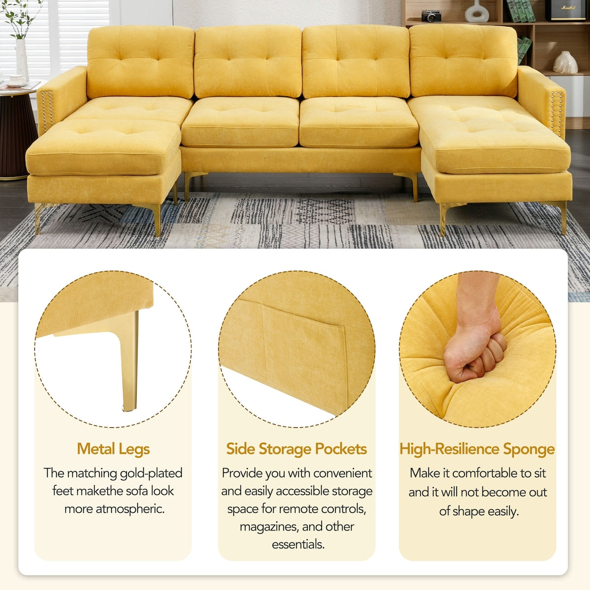 110" L-Shape Convertible Sectional Sofa Couch with Movable Ottoman for Living Room, Apartment, Office