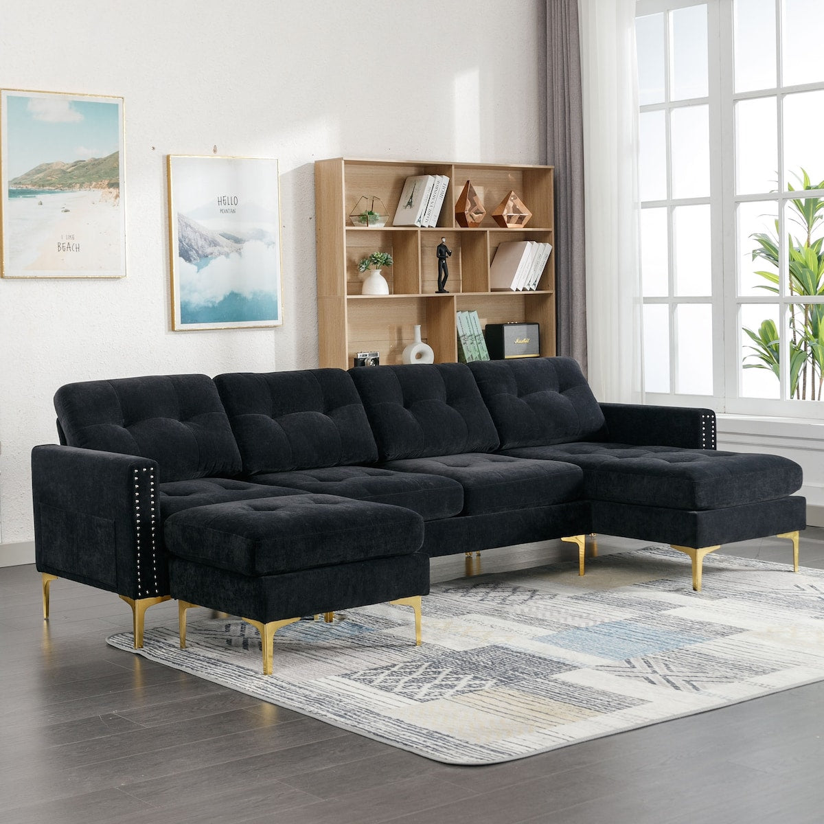 110" L-Shape Convertible Sectional Sofa Couch with Movable Ottoman for Living Room, Apartment, Office