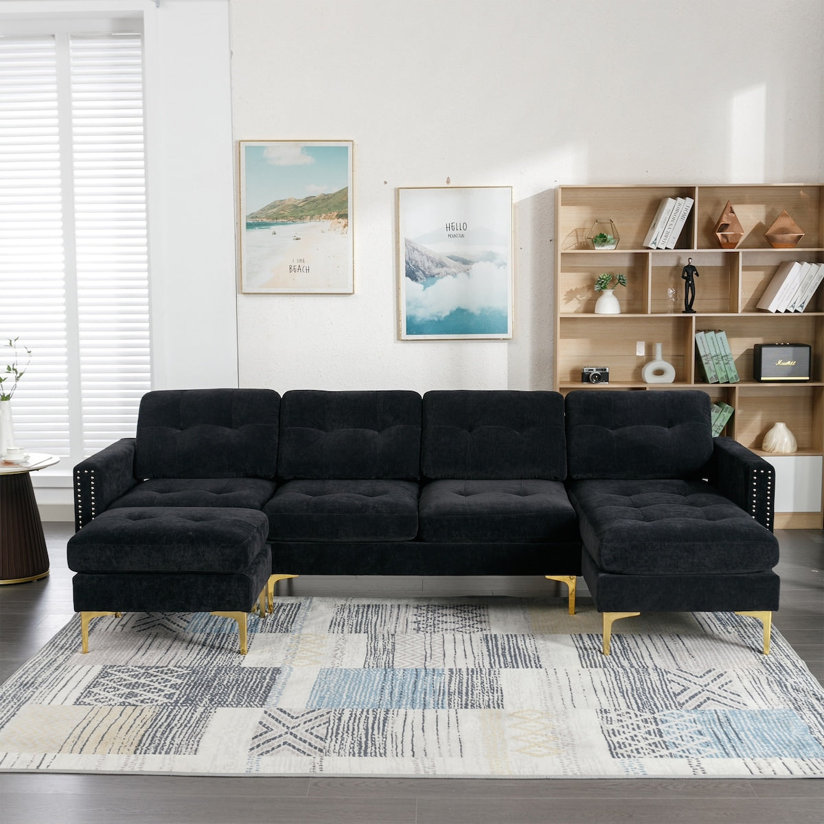 110" L-Shape Convertible Sectional Sofa Couch with Movable Ottoman for Living Room, Apartment, Office