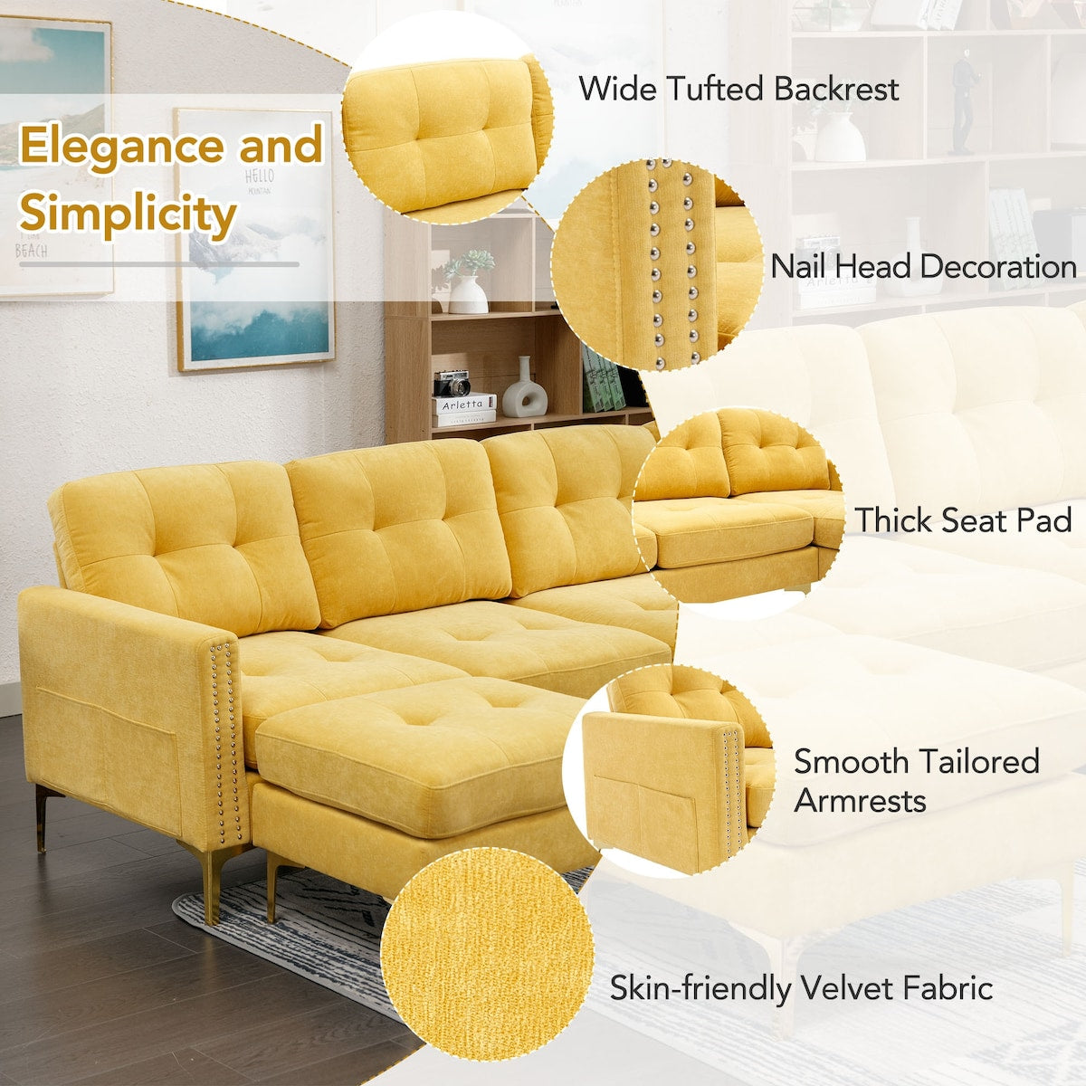 110" L-Shape Convertible Sectional Sofa Couch with Movable Ottoman for Living Room, Apartment, Office