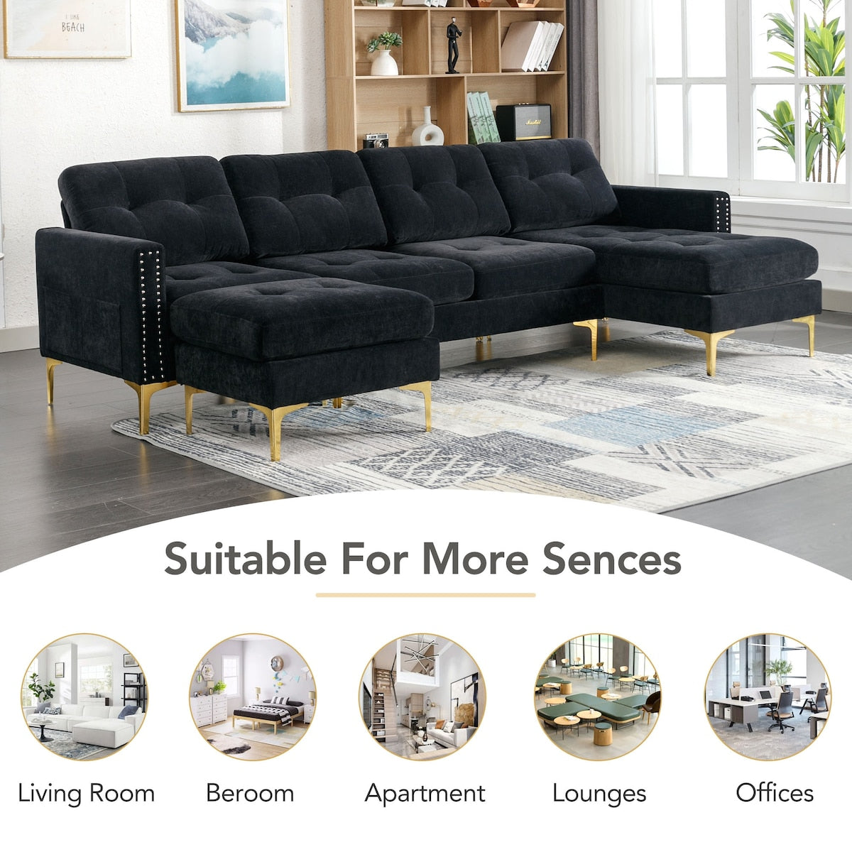 110" L-Shape Convertible Sectional Sofa Couch with Movable Ottoman for Living Room, Apartment, Office