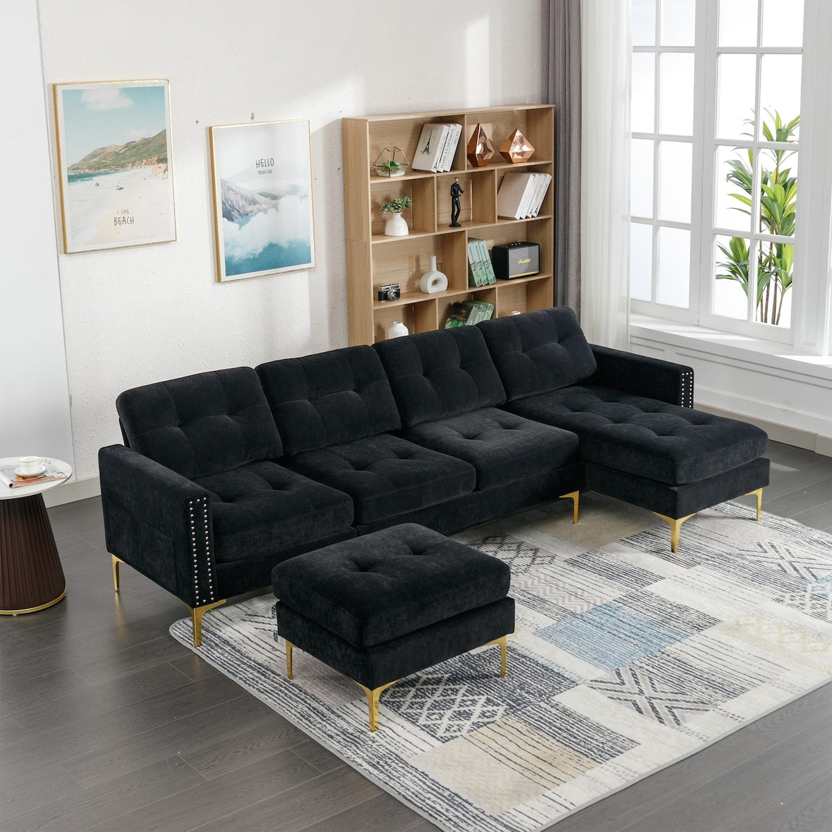 110" L-Shape Convertible Sectional Sofa Couch with Movable Ottoman for Living Room, Apartment, Office