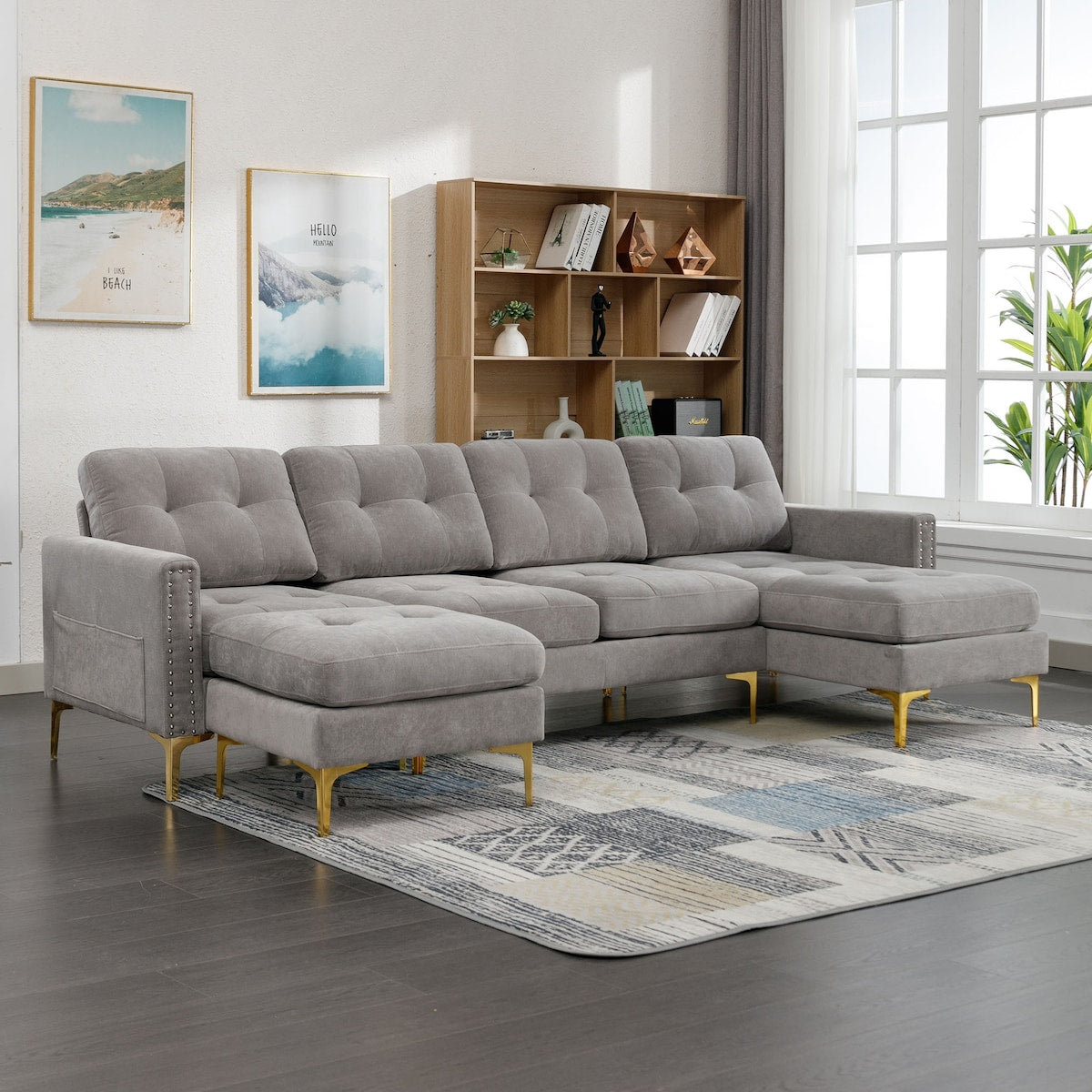 110" L-Shape Convertible Sectional Sofa Couch with Movable Ottoman for Living Room, Apartment, Office