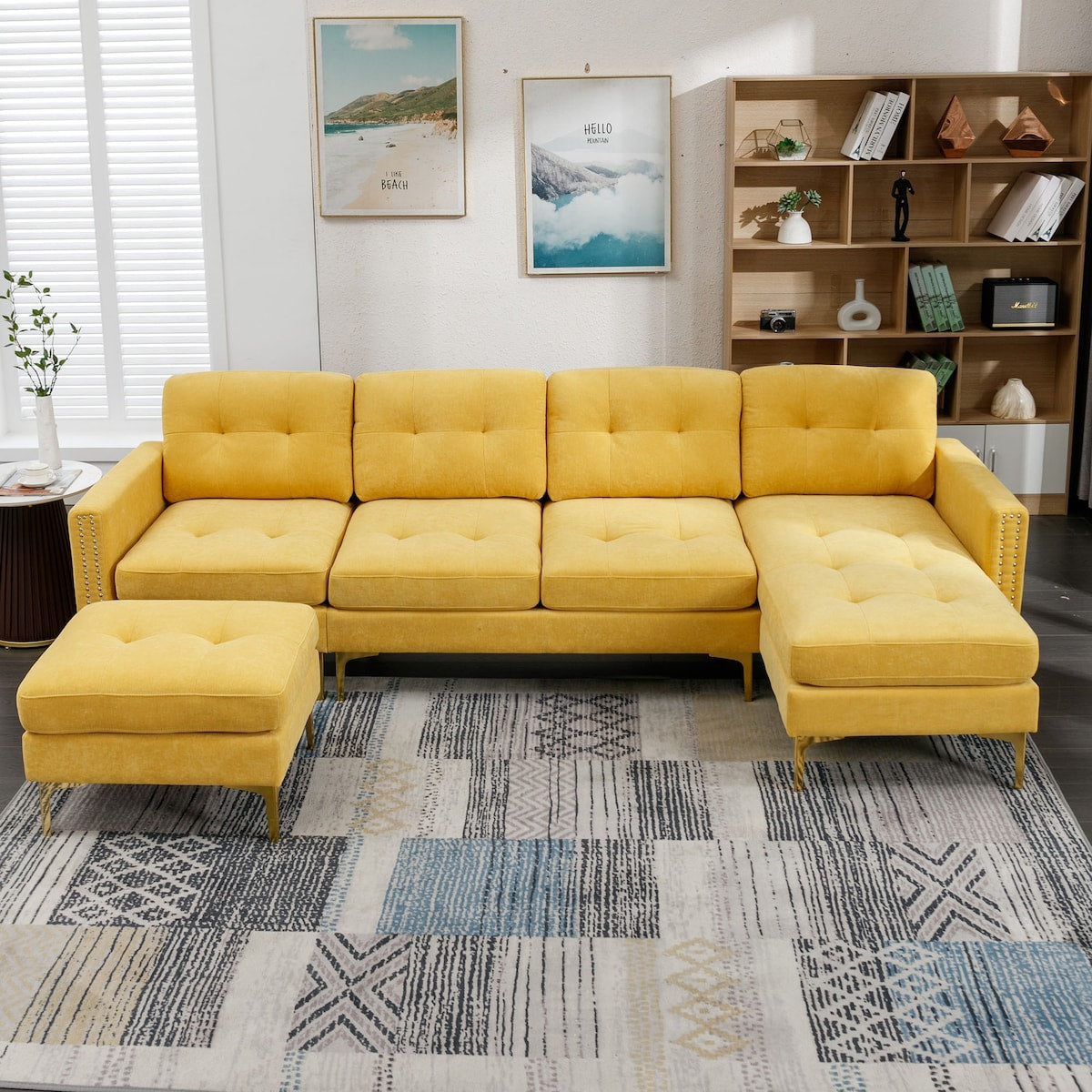 110" L-Shape Convertible Sectional Sofa Couch with Movable Ottoman for Living Room, Apartment, Office