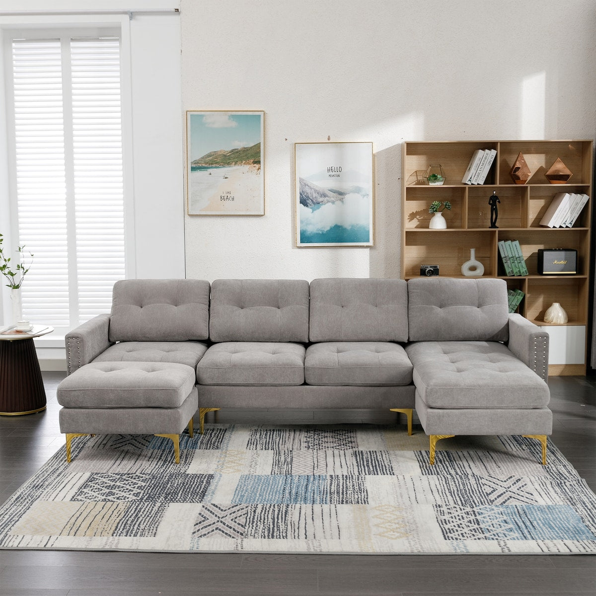 110" L-Shape Convertible Sectional Sofa Couch with Movable Ottoman for Living Room, Apartment, Office
