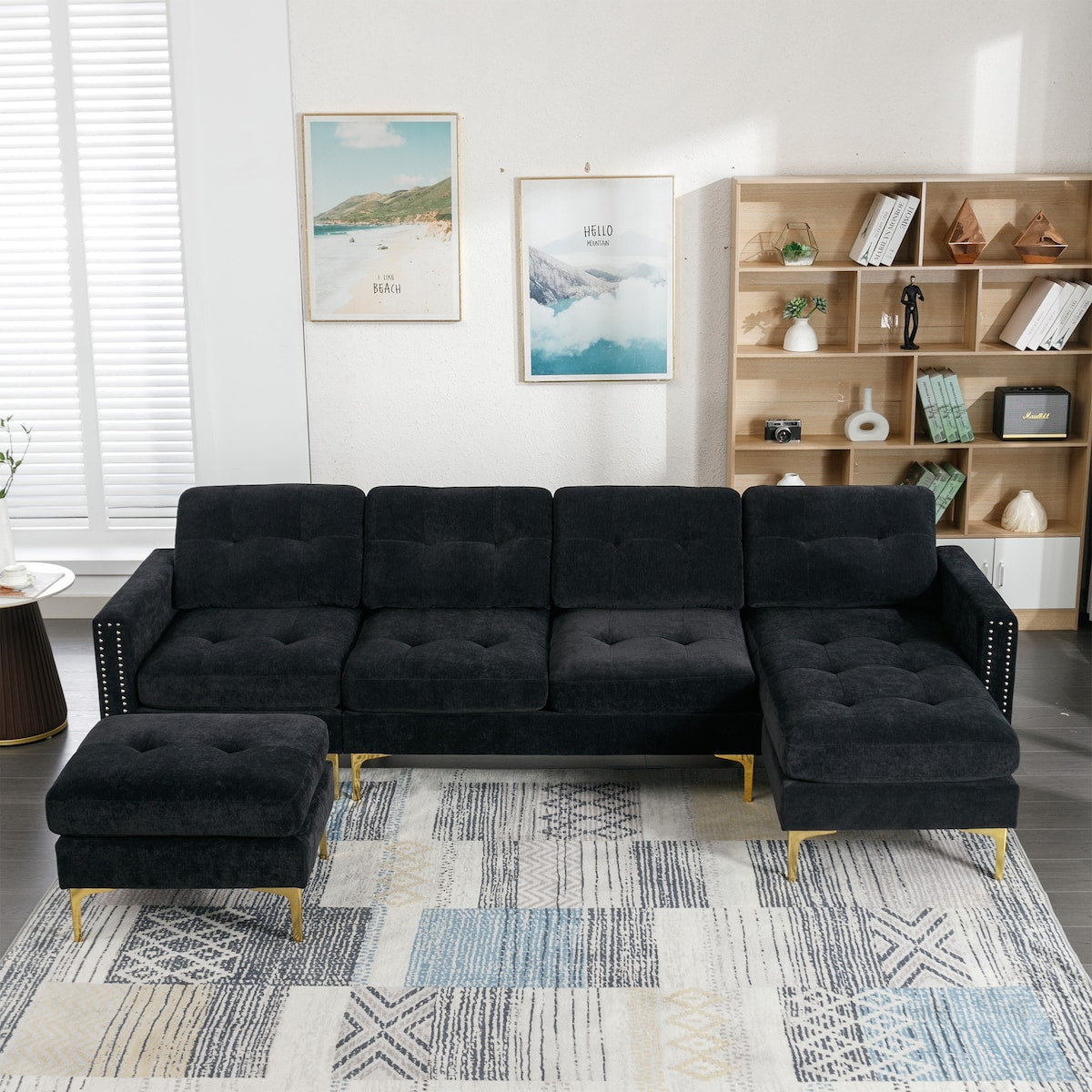 110" L-Shape Convertible Sectional Sofa Couch with Movable Ottoman for Living Room, Apartment, Office