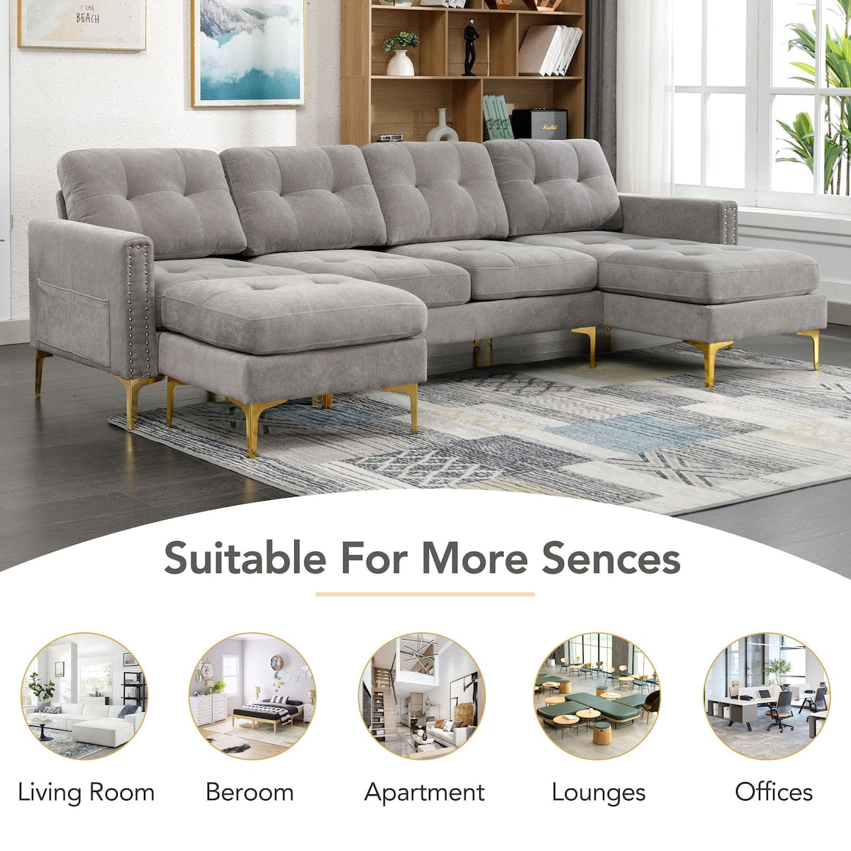 110" L-Shape Convertible Sectional Sofa Couch with Movable Ottoman for Living Room, Apartment, Office
