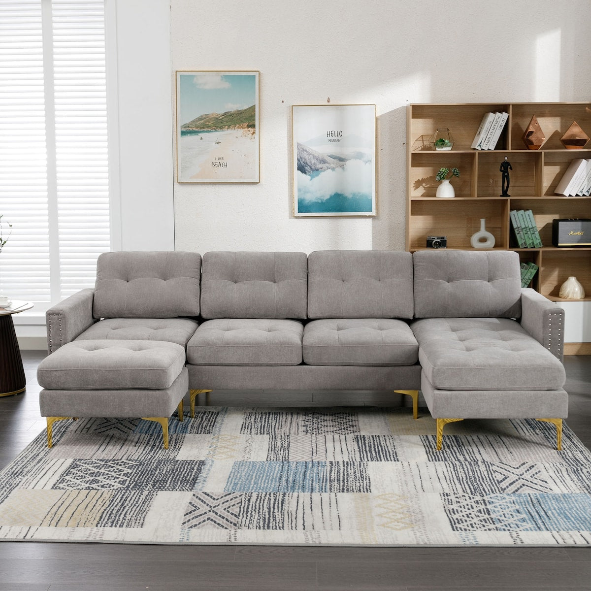 110" L-Shape Convertible Sectional Sofa Couch with Movable Ottoman for Living Room, Apartment, Office