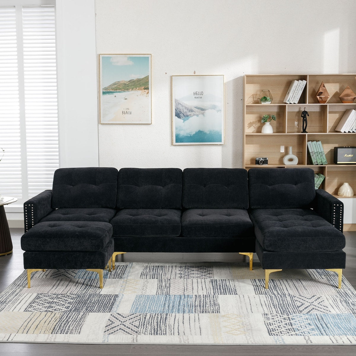 110" L-Shape Convertible Sectional Sofa Couch with Movable Ottoman for Living Room, Apartment, Office
