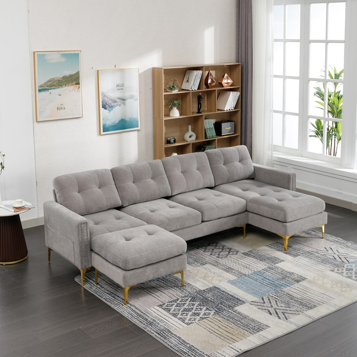 110" L-Shape Convertible Sectional Sofa Couch with Movable Ottoman for Living Room, Apartment, Office