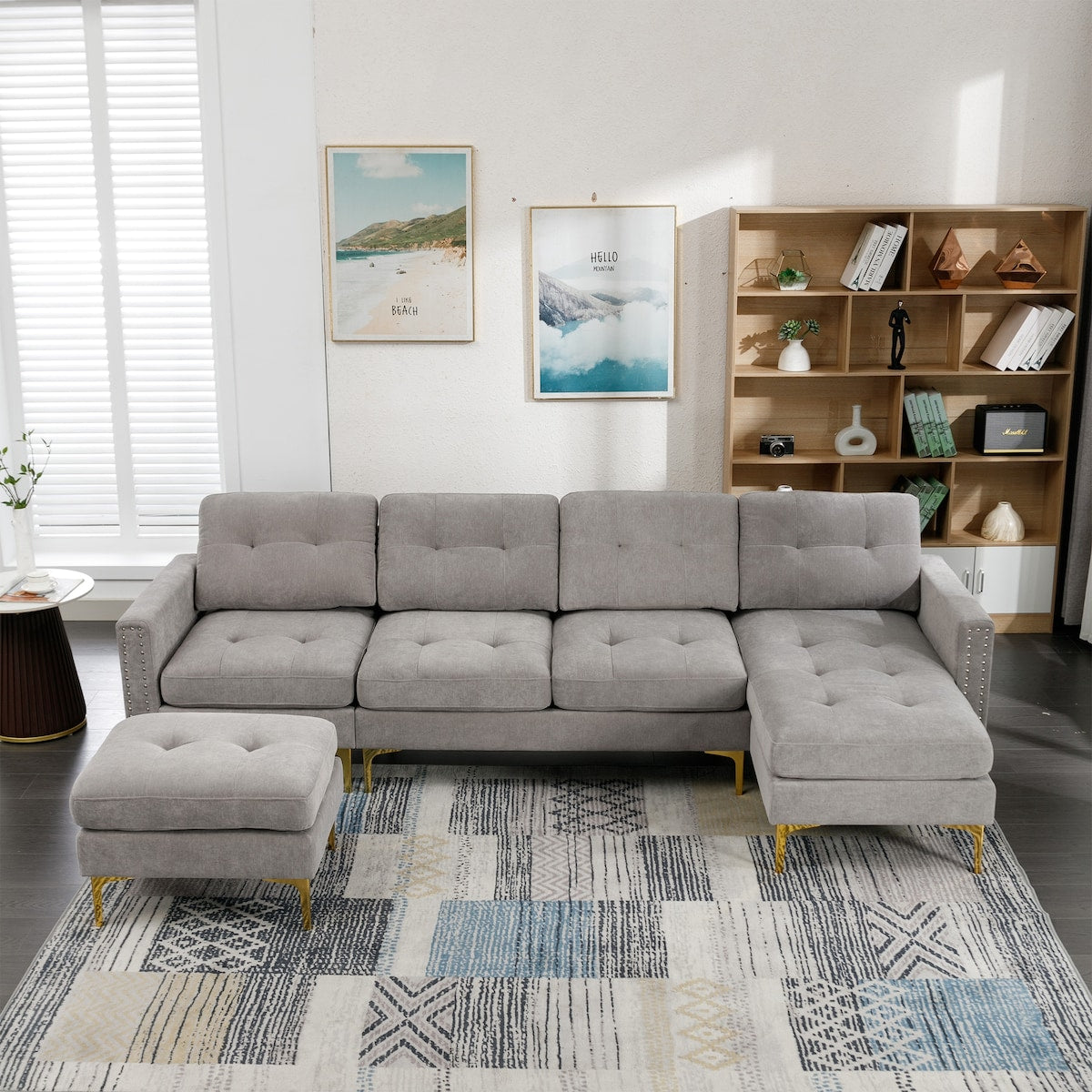 110" L-Shape Convertible Sectional Sofa Couch with Movable Ottoman for Living Room, Apartment, Office