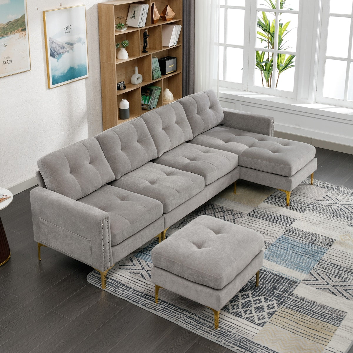 110" L-Shape Convertible Sectional Sofa Couch with Movable Ottoman for Living Room, Apartment, Office